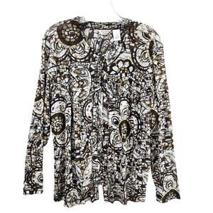 Laura Ashley Mosaic Print Tunic Blouse Size 1X Long Sleeve, Abstract Geometric